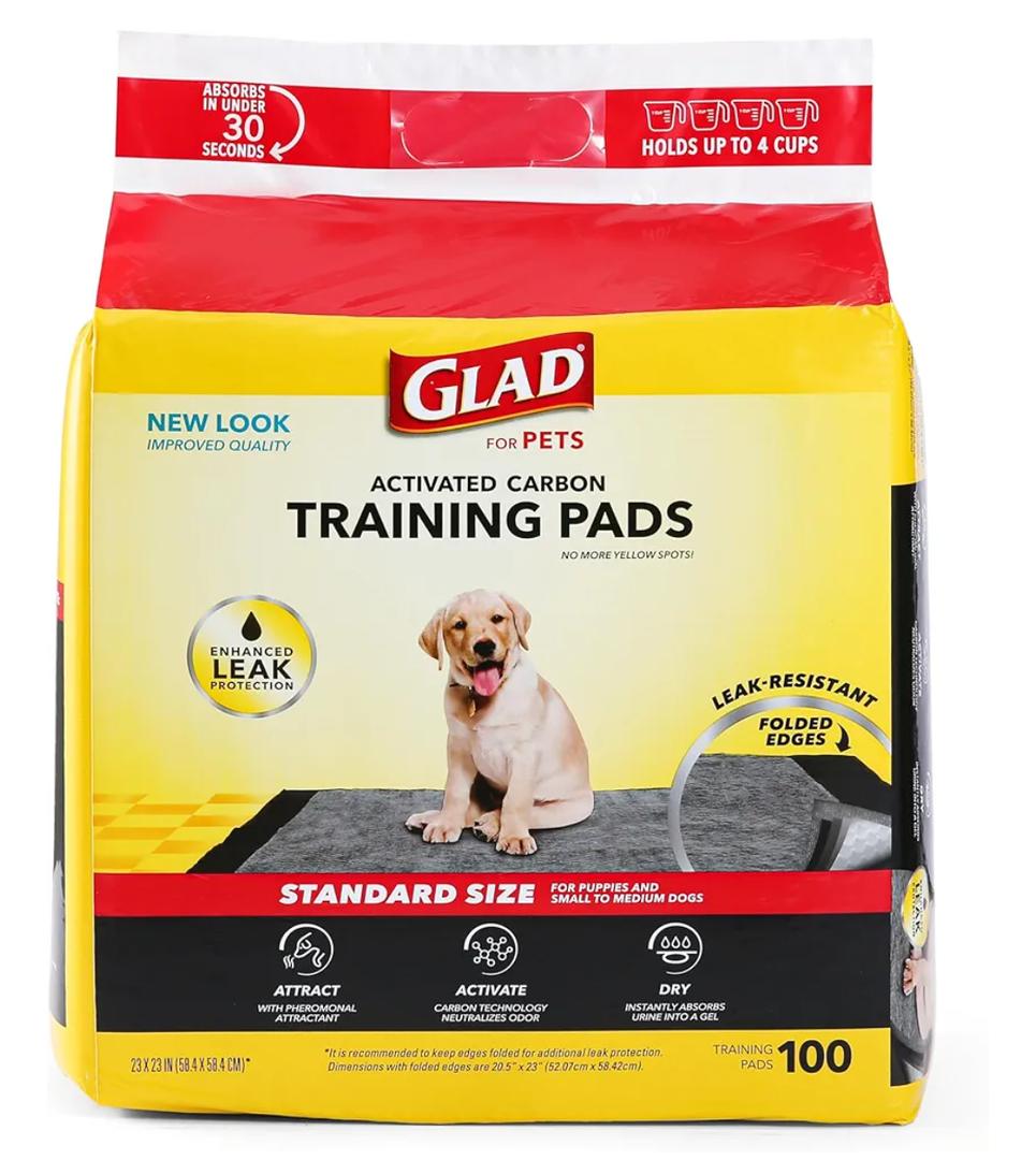 Glad for Pets Black Charcoal Puppy Pads 23" x 23" AllinOne Puppy Potty Training Pads That ABSORB & NEUTRALIZE Urine Instantly New & Improved Quality Puppy Pee Pads, (Pack of 1, 100 Count Total)