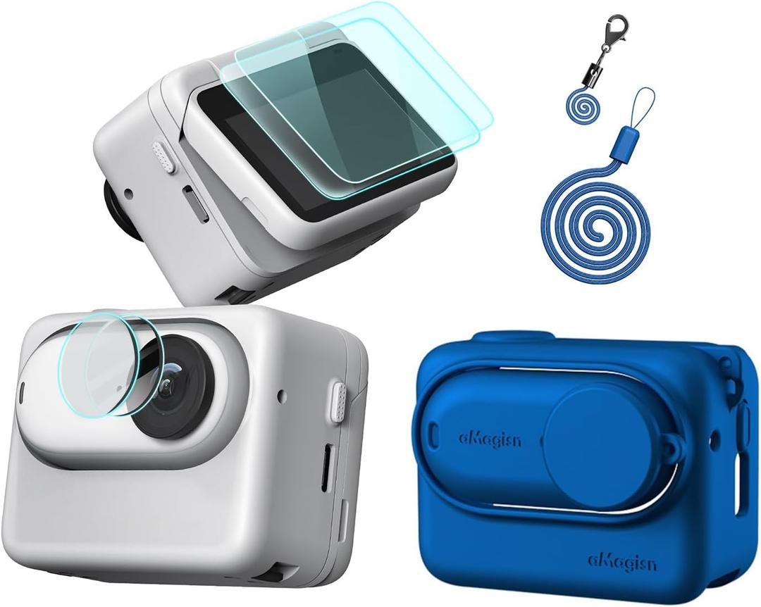 Silicone Protective Cover Case,Screen and Lens Protector for Insta360 GO 3(Blue)