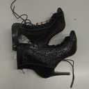 Womens Lace Up Dance Heels Open Toe Mesh Sparkling Sequin Booties Peep Toe Stiletto High Heel Dance Shoes, Size 39 (Black)