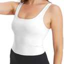 Womens Square Neck Crop Tank Top Trendy Cute Gym Yoga Workout Tops Buttery Soft Going Out Tops for Women (Large, White)