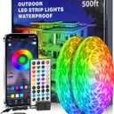 500FT Outdoor Led Strip Lights Waterproof - Music Sync RGB, IP68 Outside Led Strips with Bluetooth App & Remote Control, RGB Exterior Led Lights for Deck,Courtyards,Balcony,Roof,Garden,Pool