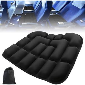 3D Inflatable Seat Cushion for Airplane Travel - Portable Air Seats Pad Pressure Relief with Storage Bag for Long Flights Car Office Camping Wheelchair Stadium Bleacher, No Pump Required, Black