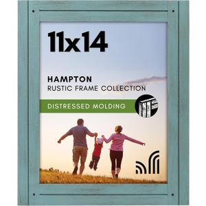 Americanflat 11x14 Picture Frame with Polished, Crystal Clear Glass - Hampton Collection - Distressed Wood Picture Frames for Vertical or Horizontal Wall Display - Turquoise Blue
