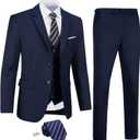 Men Suits Slim Fit Navy Blue Business Wedding 3 Piece Tux Groomsmen Prom Blazer Jacket Vest Pants with Tie Men Suit Set XS