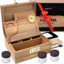 Lockable Acacia Wood Stash Box with Rolling Tray & Hygrometer  Smell Proof Storage with 3 Glass Jars & Combination Lock, Ideal Gift for Him/Dad/Husband