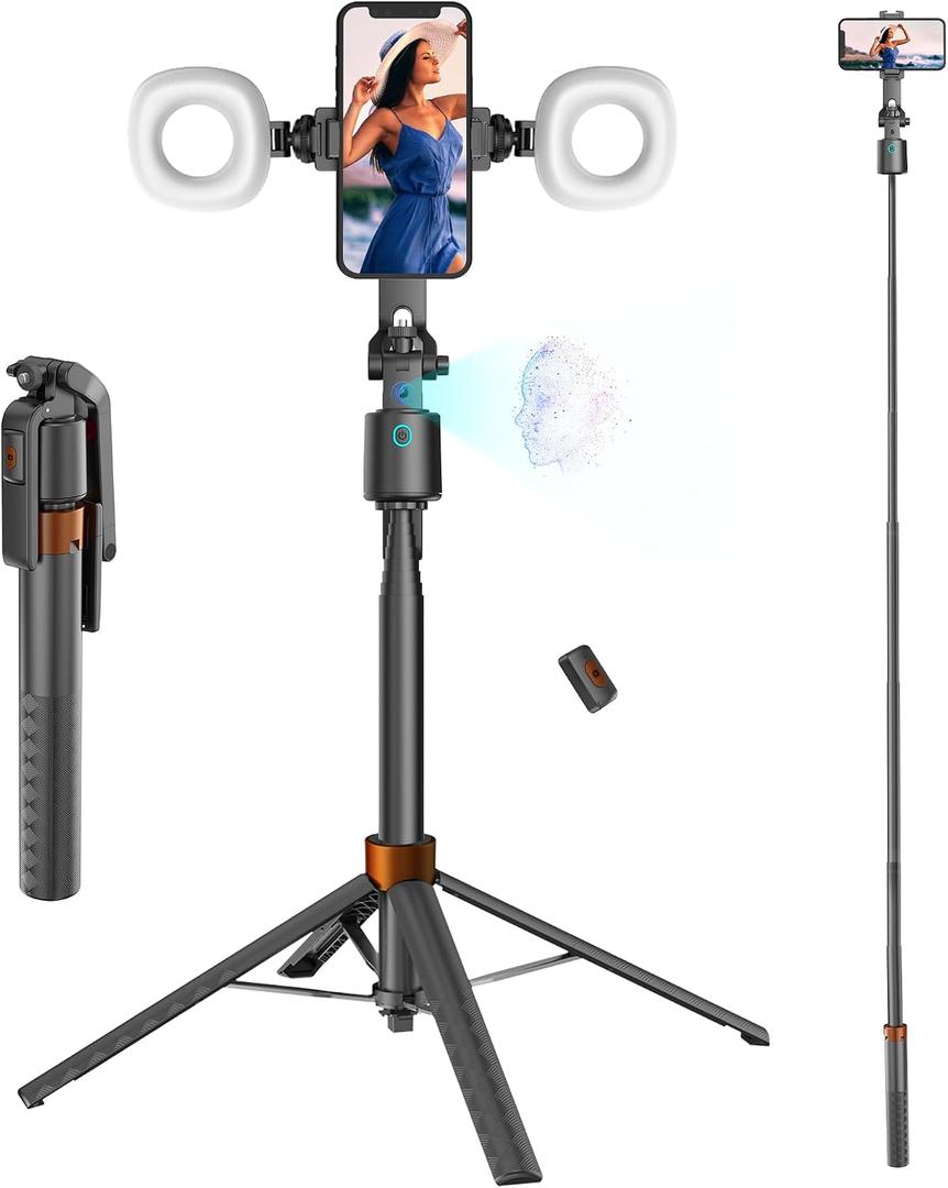 70" Auto Face Tracking Phone Tripod 360 Rotation,No App RequiredPhone Tripod for w/Fill Light and Remote Control, Smart Shooting Stand for Vlog/TIK Tok Live Streaming YouTube Video Record