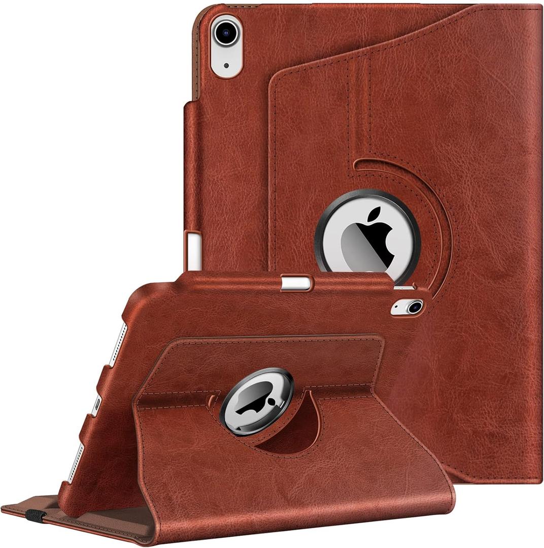 Fintie Rotating Case for iPad (A16) 11th Generation 11 Inch (2025), iPad 10th Generation 10.9 Inch (2022) - [Built-in Pencil Holder] 360 Degree Rotating Protective Stand Cover, Brown