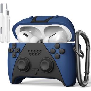 KOREDA Compatible with AirPods Pro 2nd/1st Generation Case with Cleaner Kit, Cute Funny Cool Game Player Design Silicone Protective Cover with Keychain for AirPods Pro Case (2023/2022/2019), Dark Blue