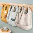 Done by Deer Bibs with Velcro Closure - 2 Pack Waterproof Bibs with Food Catcher Pocket, Soft and Durable, Easy to Clean (Powder)