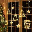 Eunhdet 11.5 FT Hanging Christmas Window Lights, 8 Modes 139 LED Christmas Curtain Lights Plug-in with Tree Star Bell Deer Xmas Decorations Indoor Outdoor for Wedding Bedroom Party Home, Warm White