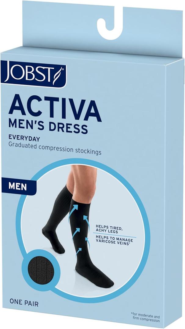 JOBST ACTIVA Men's Dress 8-15 mmHg Compression Socks Knee High Closed Toe (Medium, Black)