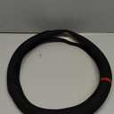 Carodi Suede Steering Wheel Cover - Non-Slip Leather, Fits 15-inch Universal Car Interiors (Black(red lable))