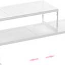 2 x Stackable Expandable Metal Shelf Organizer - Adjustable Wire Storage Rack with Holes for Kitchen, Bathroom, Cabinet, Office - Space Saving, Durable & Sturdy Design2PACKS/Medium/White