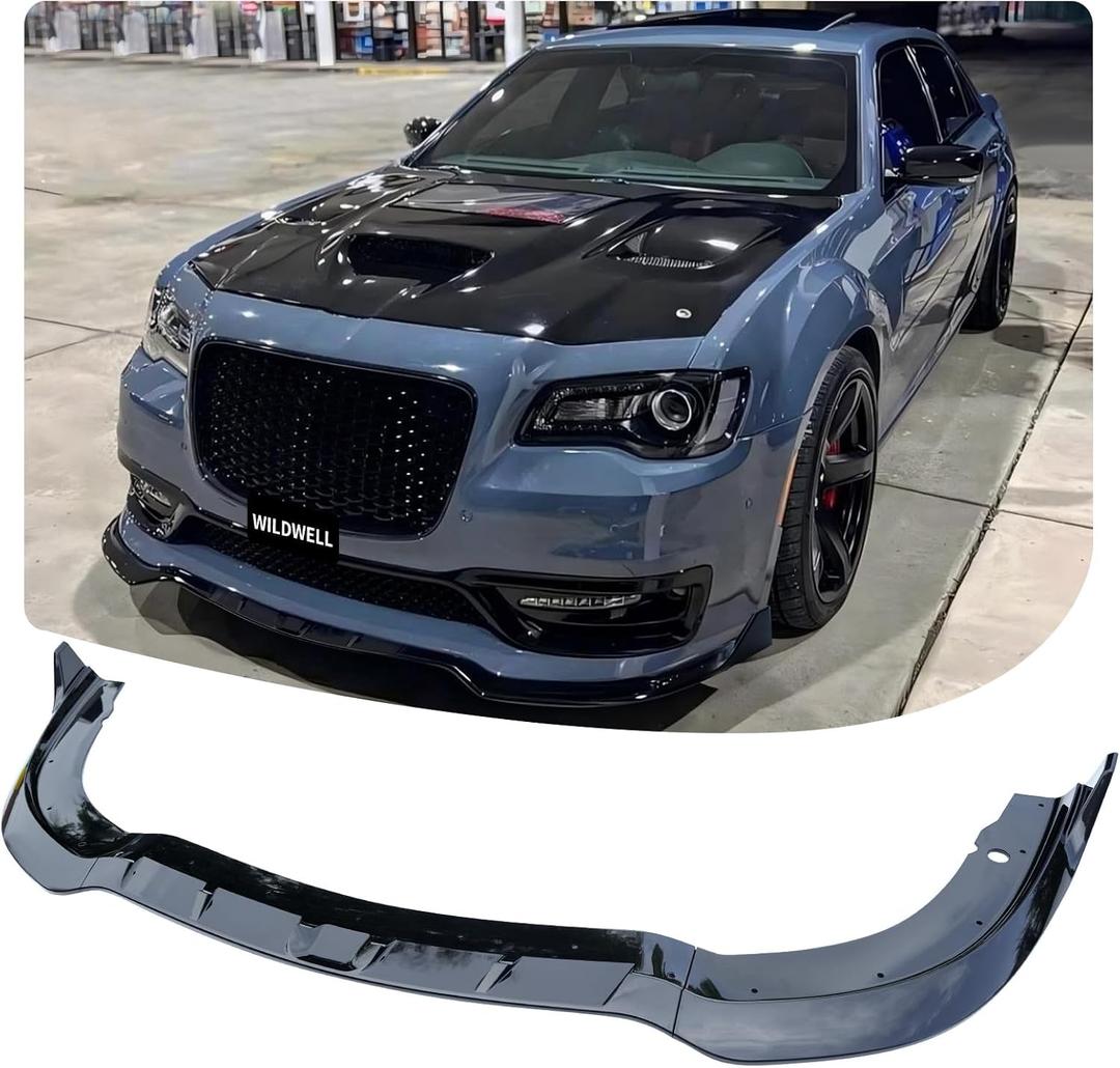 WildWell Front Bumper Lip Splitter Compatible with 2015-2024 Chrysler 300 | Front Lip Spoiler Fits Chrysler 300 300C 300S Touring Limited Performance Style ABS Material Glossy Black