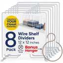 White Wire Shelf Dividers for Closet Organization  8-Pack  Sturdy and Easy Set-Up Closet Shelf Dividers with Bonus Rose Gold Hanger  12 inches x 12 inches