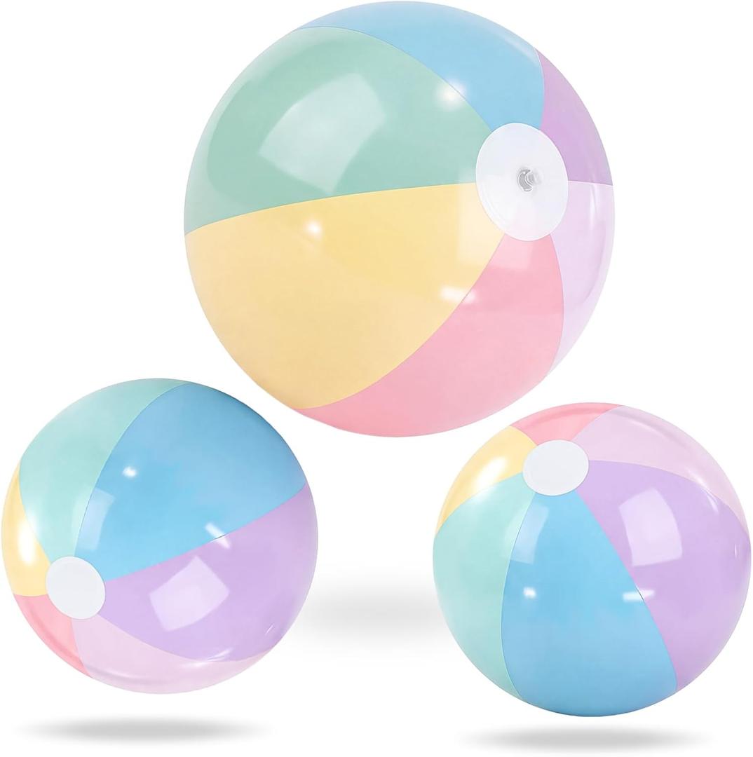 MiniInflat 3 Pcs Inflatable Beach Balls 24 & 16 Inch Large Round Pool Balls PVC Toys for Adults Kids Summer Beach Water Games, Birthday Luau Party Favors Decorations