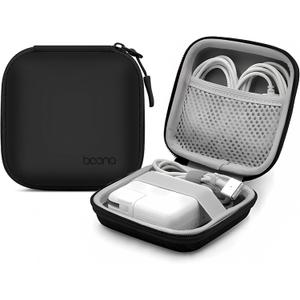 Small Travel Carrying Storage Case, 4.4"x4.4" Charger Organizer, Pouch compatible with MacBook Power Adapter, Laptop Accessories Cables, Cords, USB Drives, Earphones (Black-Small-PU)