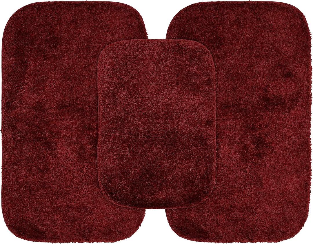 Garland Rug Traditional Nylon Washable Chili Pepper Red 3 Bath Rugs (17" X 24", 21" X 34", 21" X 34") - Soft, Absorbent, and Stylish for Your Bathroom