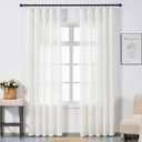 Neutral Linen Semi Sheer Curtains 96 Inches Long, Cream Light Filtering Sliding Glass Door Curtains & Drapes, Modern Farmhouse Window Panels, Pinch Pleat Ceiling Curtain with Hooks (50"W x 96"L (Pack of 2))