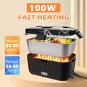 COZYEXPERT Electric-Lunch-Box-Heated-Food-Warmer 100W Heating Lunchbox for Adults 1.8L Portable Food Heater for Work/Car, 12V/24V/110-230V Lonchera Elctrica Porttil with Fork Spoon (Black)
