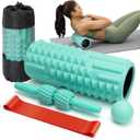 5 in 1 Foam Roller Set - Back Roller Foam, Massage Roller Stick, Massage Ball, Resistance Band for Physical Therapy & Deep Tissue Muscle Massage (Green)
