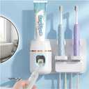 TuCao Wall Mounted Toothbrush Holder with Automatic Toothpaste Dispenser, No Drill Bathroom Organizer White