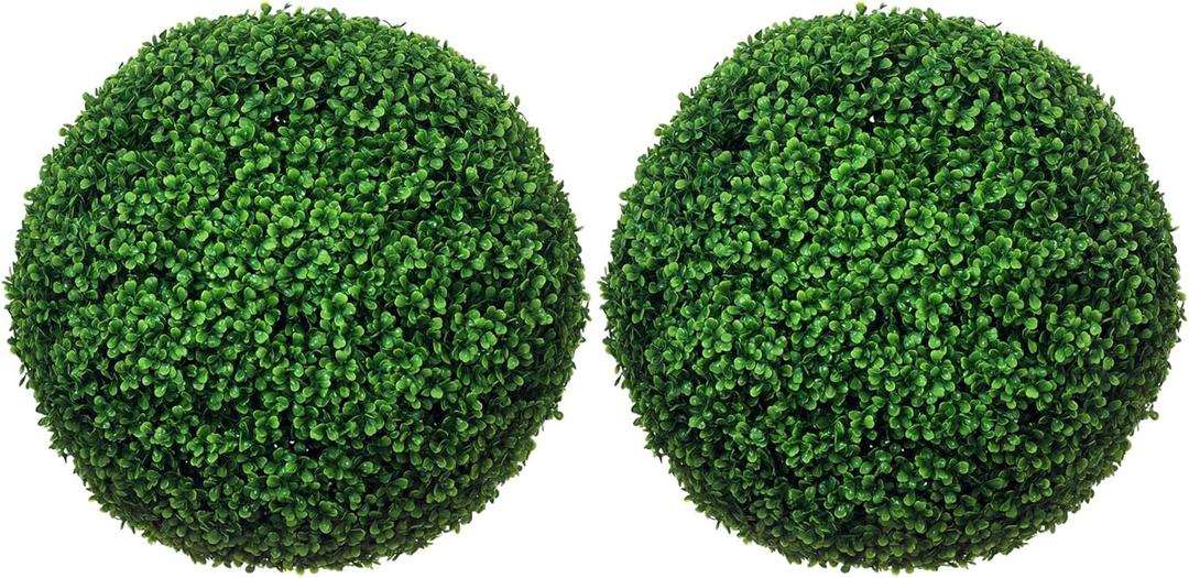 HOMCOM Artificial Boxwood Topiary Ball Set of 2 19.7 Inch Faux Plant, UV-Protected Anti-Fading Fake Plants for Home Indoor Outdoor Porch, Green