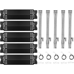 Set of 5 Grill Heat Plates and 5 Burner Tubes with Igniter Electrode Replacement Parts for Nexgrill 5 Burner 720-0888 720-0888N 720-0882S Grill Replacement Parts for Nexgrill Gas Series