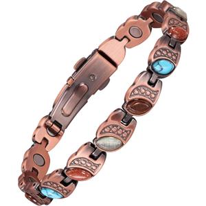 Jecanori Ultra Strength Copper Magnetic Bracelets for Women with 3800 Gauss Magnets &Natural Turquoise & Adjustable Tool (Iridescent)