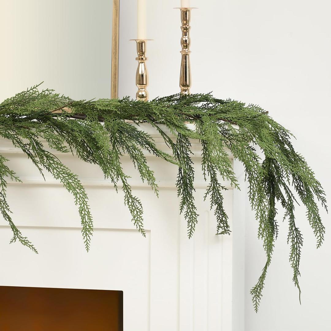 Jutom 1 Pcs 9 ft Christmas Cedar Garland - Artificial Realistic Faux Greenery Cedar Pine Garland for Home Fireplace, Door, Window, Indoor & Outdoor Christmas Party Decoration