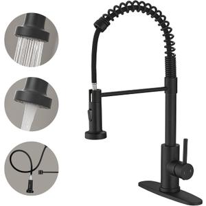 VOTON Black Kitchen Faucet with Pull Down Sprayer Pull Out Kitchen Sink Faucet Stainless Steel Commercial Spring Farmhouse faucets for Kichen Sink Camper Laundry Utility Rv Bar Sink Faucet, Black