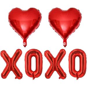 6 Pcs Red Heart Shaped Balloons Red Letters XOXO Valentine Day Balloons for Valentines Day Derations Bridal Shower Wedding Party Decorations