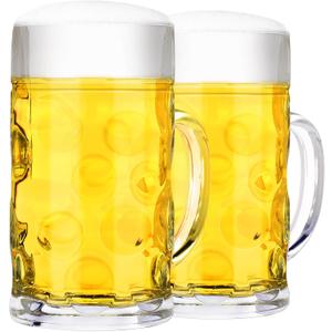 Zhehao 2 Pcs 44 oz Summer Jumbo Beer Mug Large Glass Stein Mugs with Handle Clear Drinking Mug Bulk Dimpled Cups for Juice Coffee Beer Fest Party BBQ Picnic Wedding Summer Party