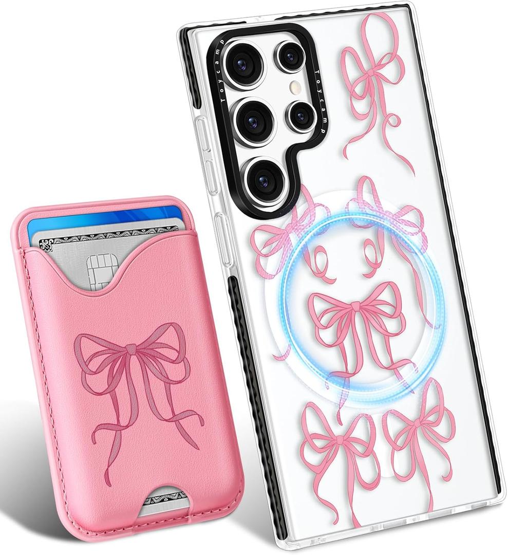Toycamp for Samsung Galaxy S24 Ultra Case - Compatible with Magsafe Credit Card Holder Wallet Magnetic Cute Women Teen Girls Kawaii Girly Unique Bow Design Phone Cover ffor Galaxy S24 Ultra
