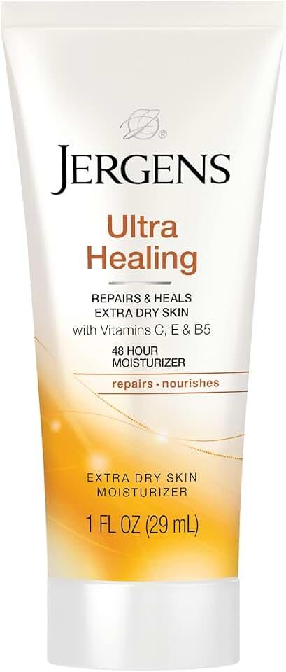 Jergens Ultra Healing Dry Skin Moisturizer, 1 Ounce Travel Lotion, for Absorption into Extra Dry Skin, with HYDRALUCENCE blend, Vitamins C, E, and B5 (Pack of 10)