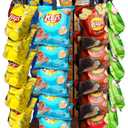 Chip Rack Display Stand, 2025 New 5 Tier 40 Clips Snack Organizer with Rotating Wooden Base, Chip Holder Candy Display for Countertop, Concession Stand, Party, Retail, Office Snack Display Rack, Brown
