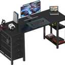 Lufeiya Gaming Desk with 4 Fabric Drawers & Storage Shelves, 63 inch Computer Writing Work Study Desk for Home Office Bedroom, Modern Simple Student PC Desks Table, Black