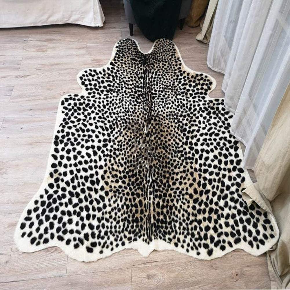 Leopard Print Rug Faux Fur Cheetah Rug Cowhide Animal Skin Mat Carpet for Office, Livingroom, Bedroom Non-Slip Home Decor 40x37Inch/ 3.2x3.1Ft (Beige+black)