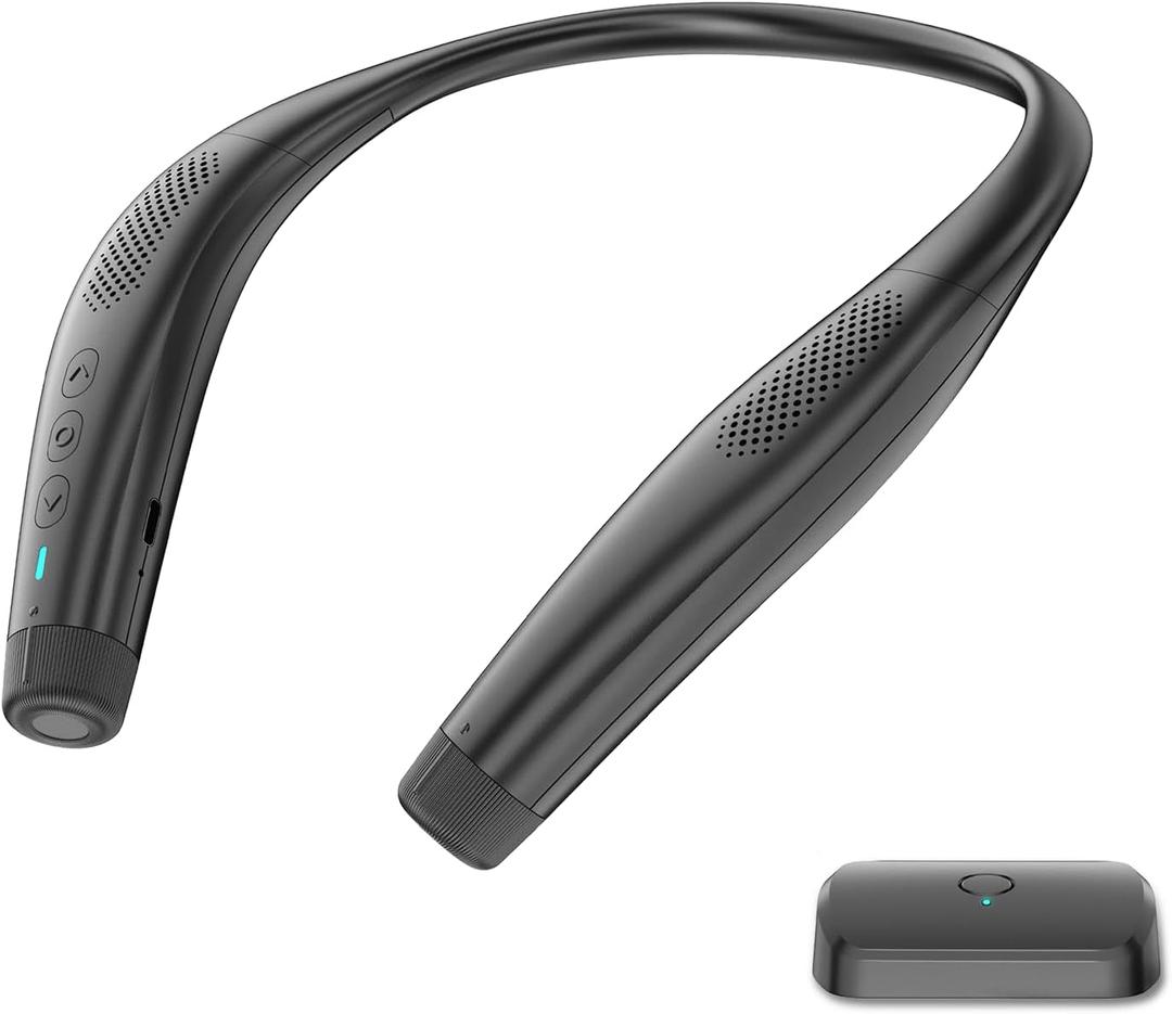 2.4GHz Neck Speaker,Voice Clarifying Dialog Potable Neck Speakers for Hard of Hearing and Elderly,Neck Wireless Wearable Speaker with 18H Playtime,No Delaym,100Ft Range,Neckband Speaker