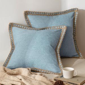 MIULEE Pack of 2 Decorative Throw Pillow Covers Modern Farmhouse Outdoor Summer Pillow Covers Neutral Linen Burlap Pillowcases Cushions for Couch Bed Living Room Sofa, Light Blue 18 x 18 inches