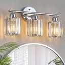 Modern 3 Light Crystal Vanity Light, Chrome Vertical Bathroom Light Fixture Over Mirror for Dressing Table Sink, Compatible with Dimmable Bulbs (Bulbs Not Included)