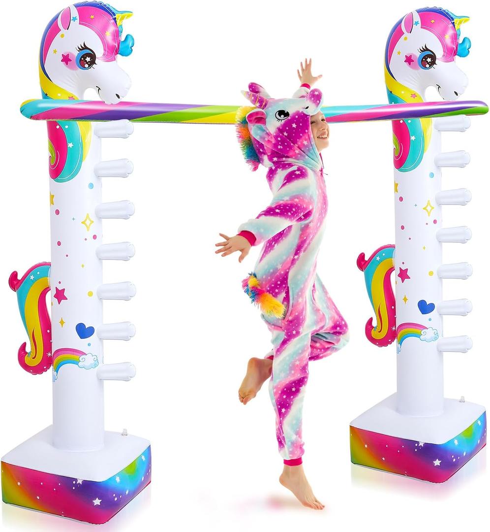 Poen 63" Unicorn Inflatable Limbo Game for Kids Adults - Fun Rainbow Blow-up Unicorn Party Decor Game Toy for Birthday Pool Water Field Day Outdoor Yard Carnival Activity Indoor (Pump Not Included)