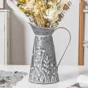 Vintage Galvanized Metal Pitcher Vase, Farmhouse Rustic Flower Vase with Handle, Decorative Floral Milk Jug Vase for Home Dcor, 10.8H