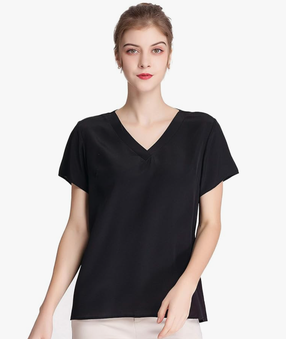 Brand: Colorful Silk CLC Women's Mulberry Silk T-Shirt Short Sleeve Tank 16mm,XL. Black