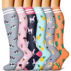 6 Pack Copper Compression Socks for Women and Men Circulation-Best Support for Medical, Running,Nursing,Athletic (Large-X-Large, C-grey+pink+navy Blue+blue+grey+orange)