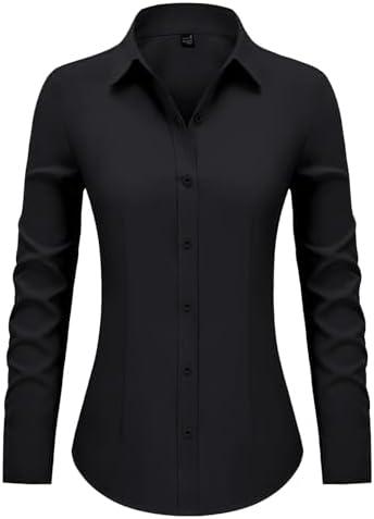 Button Down Shirts for Women Fitted Dress Shirt Long Sleeve Collared Blouse Work Business Office Attire Fall Outfits S
