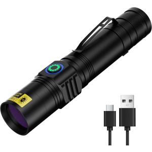 365nm UV Flashlights Rechargeable, Blacklight with USB-C Cord for Pet Urine, Resin Curing, Carpet Stains, Scorpions, and Bed Bug Inspection