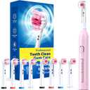 TEETHEORY Rotating Electric Toothbrush for Adults with 8 Brush Heads (2 Types), 4 Modes Deep Clean Electric Toothbrush with Rechargeable Power and 2 Min Smart Timer (2- Cherryblompink, p1)