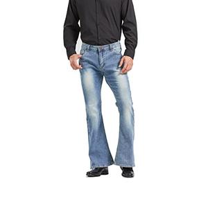 Men's Relaxed Vintage 60s 70s Bell Bottom Stretch Fit Classic Comfort Flared Flares Retro Leg Disco Denim Jeans Pants, Bu, 4X-Large