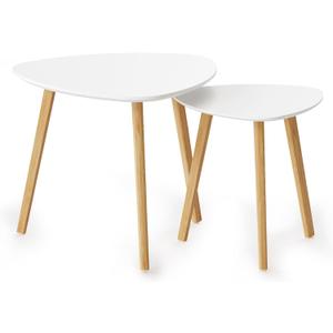 BAMEOS Bamboo Nesting Triangle End Table,Set of 2 Side Table Modern Minimalist Coffee Table for Living Room, Balcony in White
